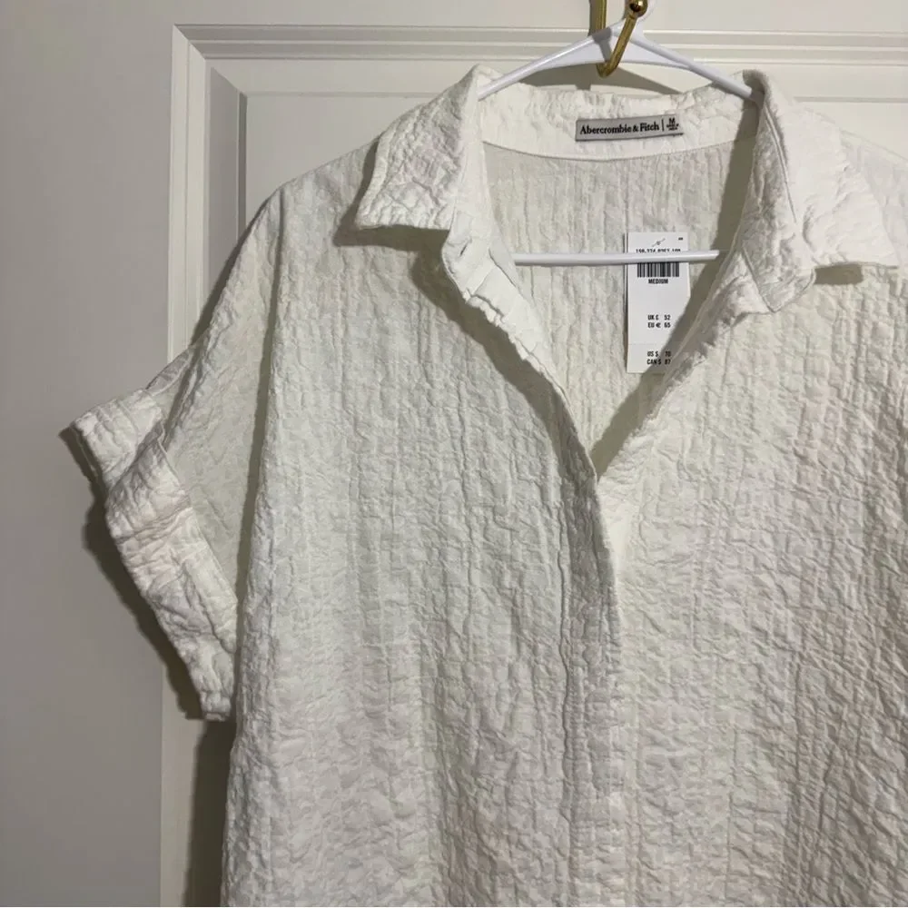 NWT Abercrombie & Fitch White Textured Button Through Shirt Dress - Picture 5 of 8